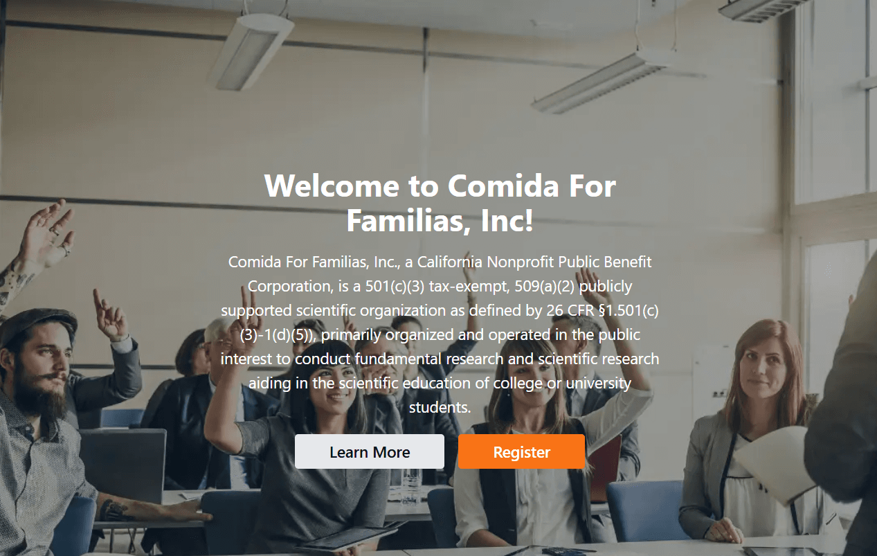 Redesigning Comida For Familias, Inc’s Official website